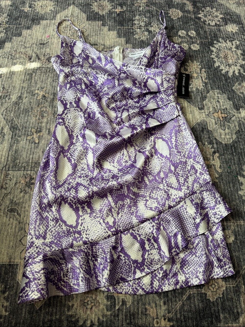 Sweet Storm Purple and White Snake-Print Slip Mini Dress
